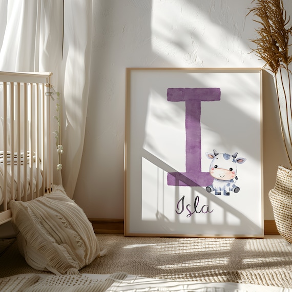 Custom Animal Art | Name Nursery Wall | Baby Name Print | Toddler Room Art | Initial Gift for Kid | Baby Sign with Name | Baby Room Wall Art