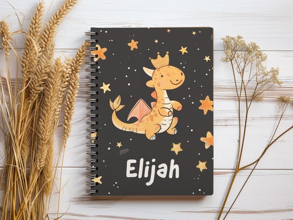 Personalized Spiral Journal - Dragon with Name - Ruled Journal - Dragon Lover Gift - Gift for 1st grade boy - Journal for Kids