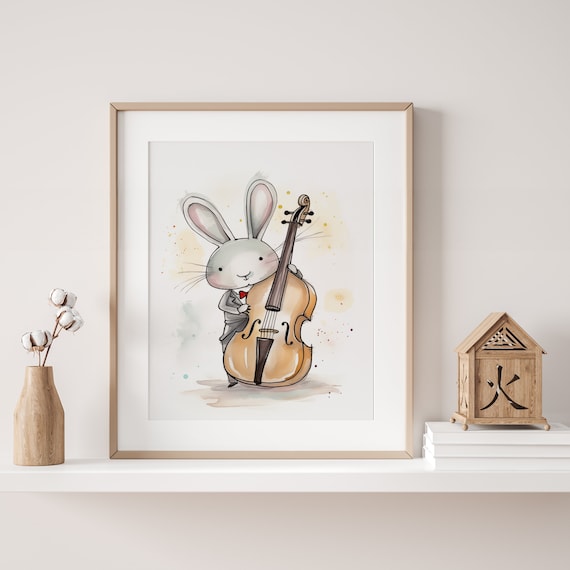 Cello Bunny Poster - Toddler Room Decor - Beautiful Artwork for a Nursery Room - Whimsy Gift for Kids and Grandkids