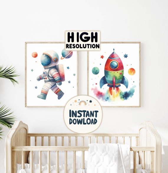 Space Theme Nursery Printable Pair - Wall Art Decor for Babies and Kid Rooms - Instant Download - 2 Printable Set