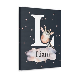 Letrero personalizado con nombre para guardería, impresión de noche estrellada para habitación de bebé, decoración para habitación de niño pequeño, galería de pared, póster de cebra personalizado para bebé