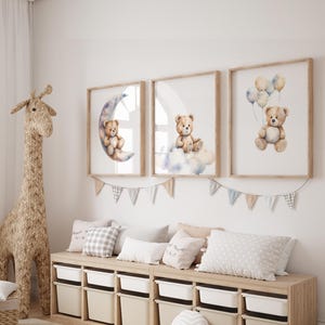 Nursery decor bear, nursery decor boy, bear nursery print, teddy bear decor, nursery wall art animals, boy nursery art, neutral colors