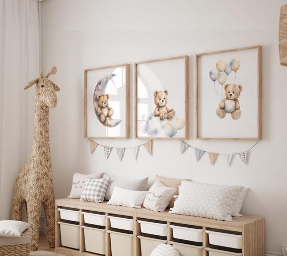 Nursery decor bear, nursery decor boy, bear nursery print, teddy bear decor, nursery wall art animals, boy nursery art, neutral colors