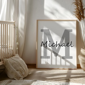 Impresión digital personalizada con nombre e inicial, arte de pared moderno minimalista, impresión con inicial para sala de juegos para niñas y niños, impresión con inicial para habitación de niños