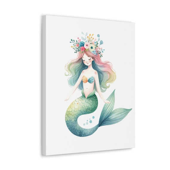 Mermaid Canvas Wall Art | Mermaid Nursery Decor | Baby Girl Gift | Girl Room Decor | Cute Nursery Decor | Grandkids Art | Framed Nursery Art