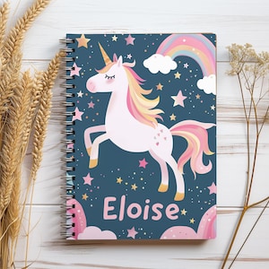 Diario en espiral de unicornio personalizado - Cuaderno rayado - Regalo para amantes de los unicornios - Regalo para niñas de primer grado - Cuaderno de alta calidad para niños