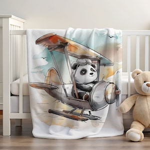 Panda Flying Plane Blanket | Plane Blanket | Panda Blanket | Panda Decor | Cute Blanket | Kids Bedroom Decor | Gift for Toddler