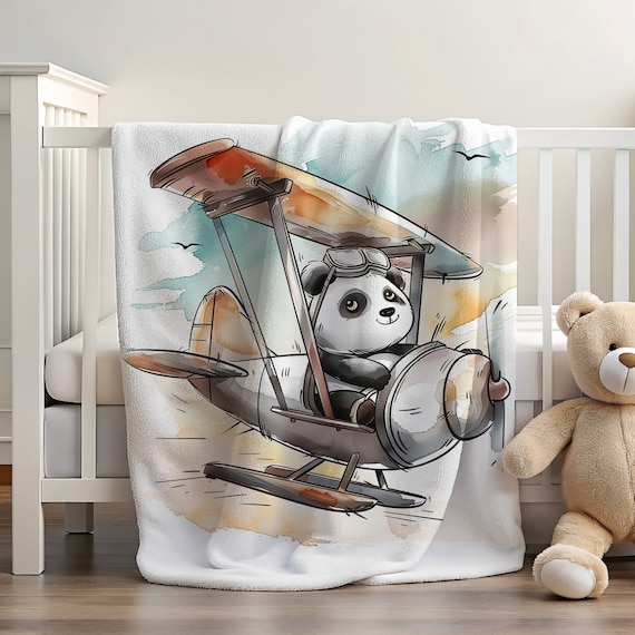 Panda Flying Plane Blanket | Plane Blanket | Panda Blanket | Panda Decor | Cute Blanket | Kids Bedroom Decor | Gift for Toddler