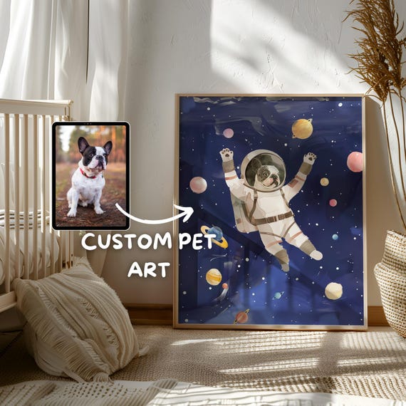 Custom Pet Portrait, Personalised Pet Dog NASA Astronaut, Astronaut Dog Portrait, Space Pet, Dog Lover Gift, Pet Nursery Art