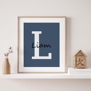 Impressão digital com inicial e nome personalizados, arte de parede com nome para impressão, impressão inicial para sala de jogos para meninas e meninos, impressão inicial para quarto infantil