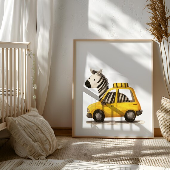 Zebra Taxi Printable - Nursery Vehicle Decor - Zebra Lover Gift - Kids Vehicle Gift - Cars Lover Parent Gift - Gift for Boy - Taxi Theme Kid
