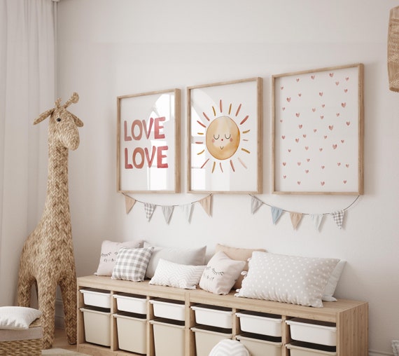 BOHO Love Printable Wall Art, Nursery Art, Set of 3, Sun Rainbow, Girl Nursery Decor, Playroom Prints, INSTANT DOWNLOAD