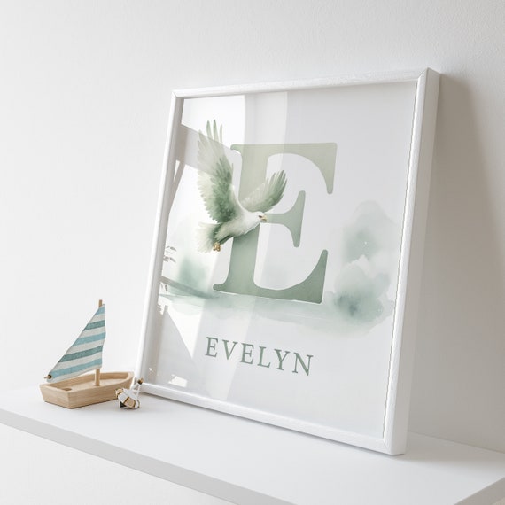 Unique Name and Initial Eagle Illustration - Nursery Room Printable - High-Grade Custom Poster - Gift Idea for New Parents