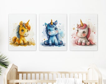 Unicorn Canvas Wall Art | Framed Nursery Art | Framed Kids Wall Art | Framed Canvas Print | Set of 3 Prints | Baby Room Canvas | Kids Canvas