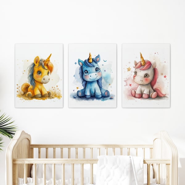 Unicorn Canvas Wall Art | Framed Nursery Art | Framed Kids Wall Art | Framed Canvas Print | Set of 3 Prints | Baby Room Canvas | Kids Canvas