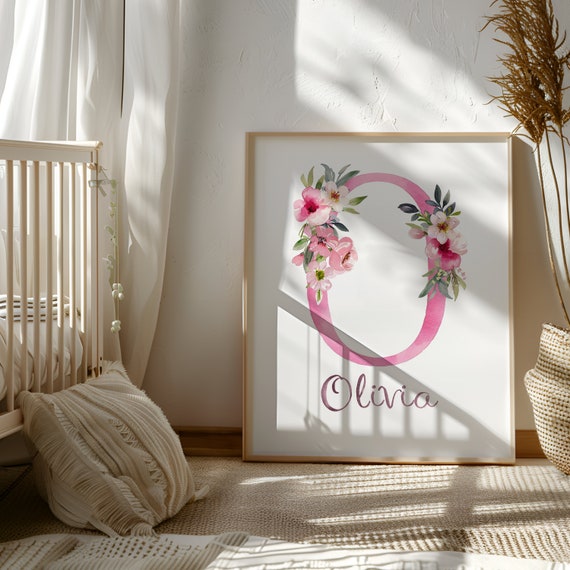 Custom Floral Wall Print | Nursery Name Sign with Flowers | Girl Room Wall Art | Initial Wall Decor | Nursery Printable | Nursery Download