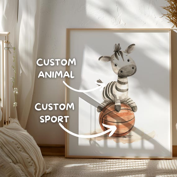 Custom Sports Poster for Kids Room | Personalized Sports Poster | Zebra Nursery Decor | Basketball Wall Art | Basketball Room Decor