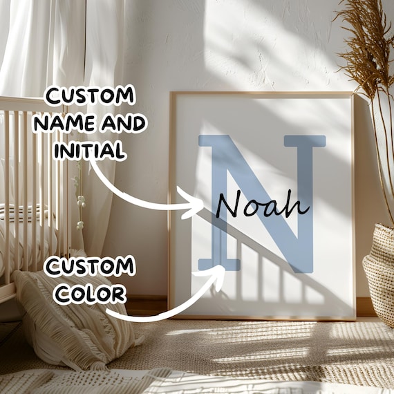 Newborn Name Sign, Baby Sign for Nursery, Custom Boy Name Print, Blue Baby Watercolor Nursery Decor, Baby Boy Wall Art Printable, Baby Name