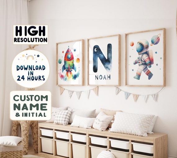 Personalised Space Initial Print,Solar system print,Space Nursery Prints,Outer Space Printable Wall Art Set of 3, Nursery Decor,space travel