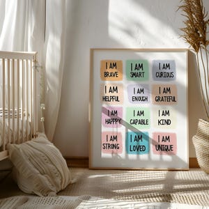 Affermazioni per bambini, poster per la classe, affermazioni &quot;Io sono&quot;, poster per la sala giochi, poster con affermazioni, decorazioni per la scuola domestica, &quot;Io sono gentile, intelligente e amato&quot;