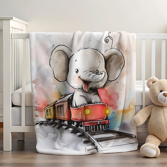 Cozy Blanket | Elephant Riding Train Blanket | Elephant Blanket | Train Blanket | Blanket for Kids | Elephant Decor | Train Decor