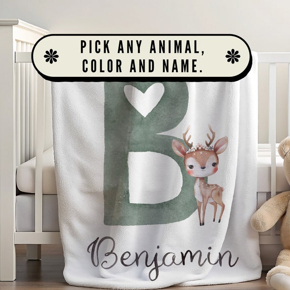 Deer Blanket | Woodland Blanket Personalized | Blanket Gift | Blanket with Personalization | Initial Blanket | Children's Blanket