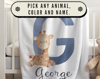 Giraffe Blanket | Blanket with Custom Name | Personalized Blanket | Blanket with Initial | Blanket Monogram | Jungle Animal Blanket |