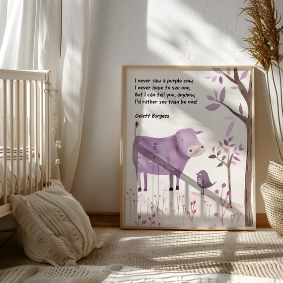 Purple Cow Print | Gelett Burgess | Kids Poster | Funny Nursery | Funny Wall Art | Neutral Wall Prints | Purple Kids Wall Art Toddler Poster