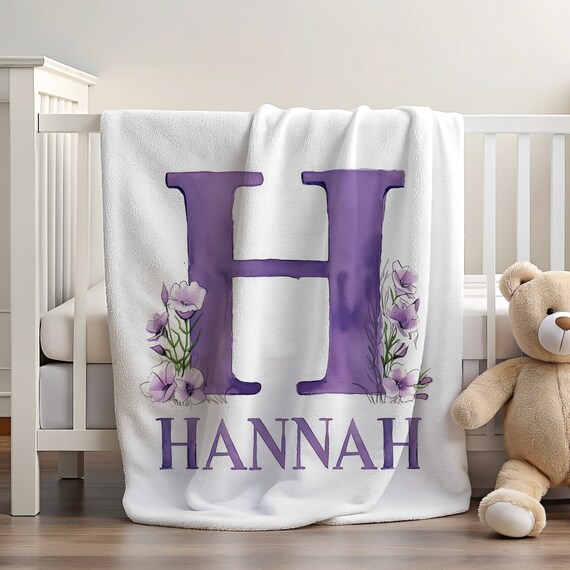 Custom Floral Blanket | Purple Blanket | Blanket with Flowers | Blanket with your Name | Name Blanket Girl | Custom Name Blanket |