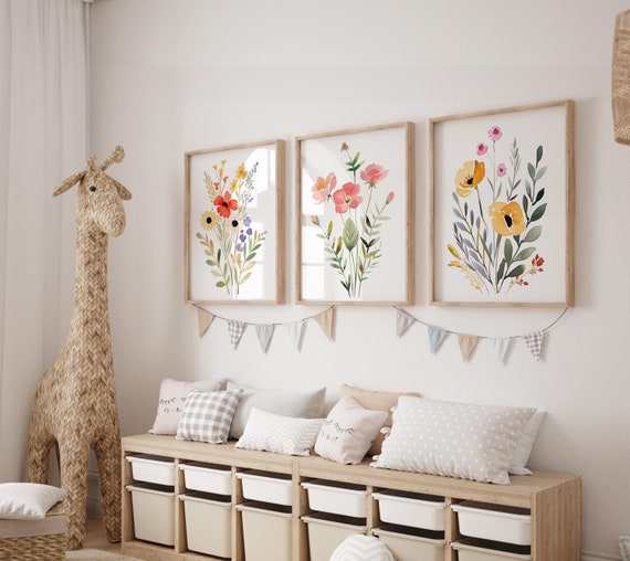 Set Of 3 Neutral Watercolor Wildflower Prints | Minimalist Boho Wall Decor | Botanical Wall Art | Digital Download PRINTABLE Floral Prints