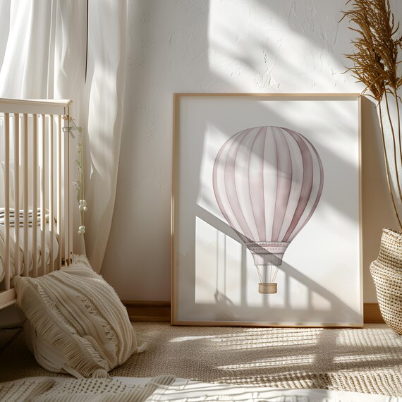Red Hot Air Balloon - Simple Nursery Wall Art - Hot Hair Balloon Printable - Artwork for Playroom - Last Minute Gift - Instant Download Gift