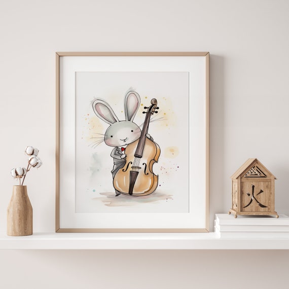 Rabbit Playing Cello - Instant Download Poster for Infant Rooms - Cute Gift For Kids Who Love Music