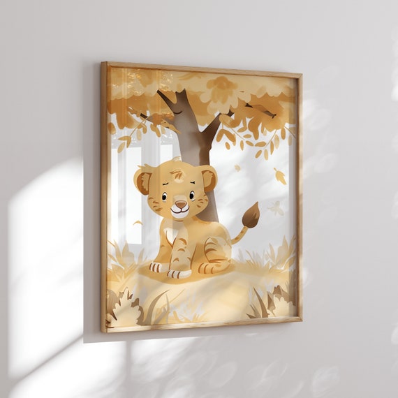 Lion Cub Print Digital Download - Happy Animals Wall Art - Nursery Room Decor
