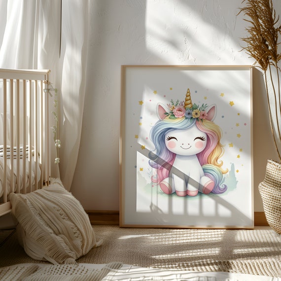 Unicorn Poster - Nursery Room Wall Art Print - Gifts for Newborns, Babies, Toddlers, Children