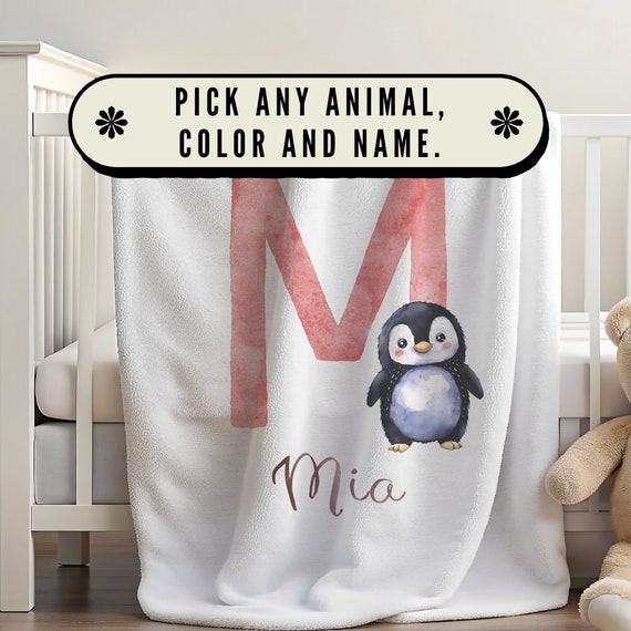 Penguin Blanket | Custom Penguin Gift | Pink Blanket | Blanket Gift | Blanket Kids | Penguin Gift for Kids | Customizable Gift