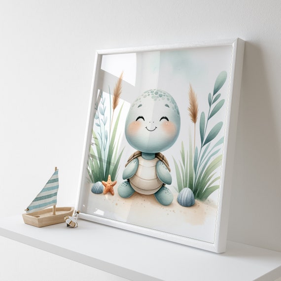 Cute Turtle Nursery Decoration - Adorable Digital Artwork for Immediate Download - Great gift for Kids Bedroom