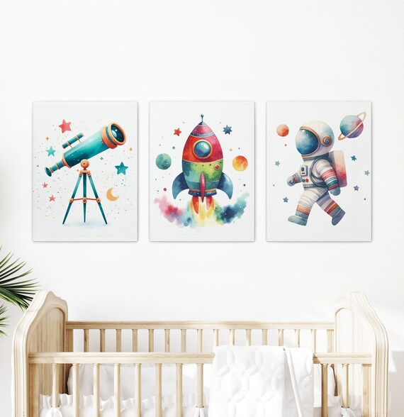 Space Canvas Art | Gallery Wall for Nursery | Frame Kids Art | Framed Nursery Wall Art | Framed Canvas Wall Art Set of 3 | Kids Prints