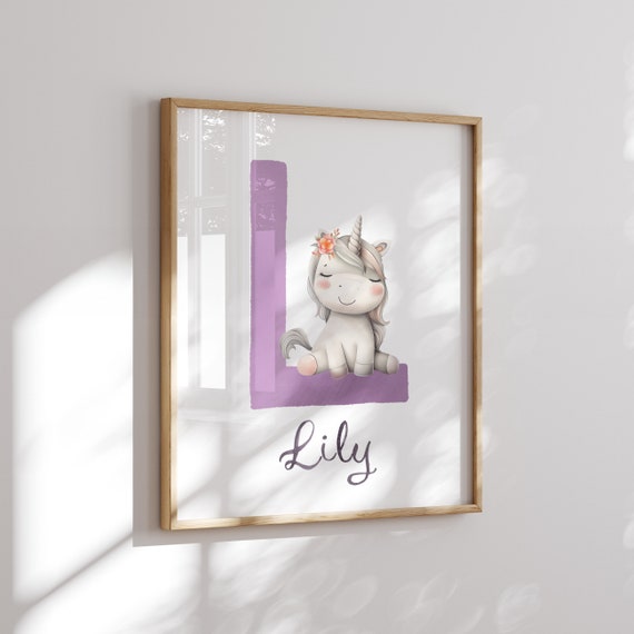 Unicorn With Name | Nursery Prints Girl | Baby Wall Art | Wall Art With Name | Custom New Mom Gift | Custom Nursery Letters | Unicorn Gifts