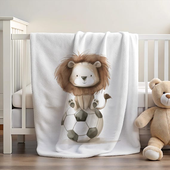 Lion Blanket | Soccer Blanket | Football Blanket |Soccer Theme Blanket | Soccer Lover Gift | Safari Animals Blanket | Cute Gift for Baby