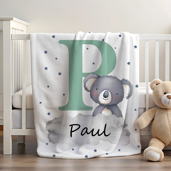 Custom Baby Blanket with Name Koala Blanket Personalized Name Blanket for Kids Custom Blanket with Animals Blanket for Gift for Toddler