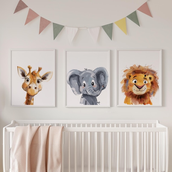 Safari Animal Prints, Elephant Lion Giraffe, Gender Neutral Kids Bedroom Playroom Decor, Jungle Animal Prints, DIGITAL DOWNLOAD