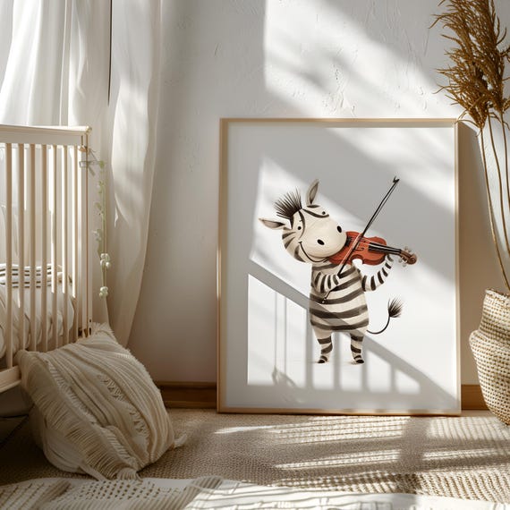 Zebra Plays Violin - Violin Lover Gift - Violin Player Gift - Violin Theme Playroom - Violin Nursery Art - Toddler Violin Player