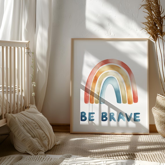 Be Brave Boho Rainbow Nursery Wall Art, Motivational Kids Room Print, Be Brave Affirmation, Rainbow Nursery Decor, Rainbow Watercolor Print