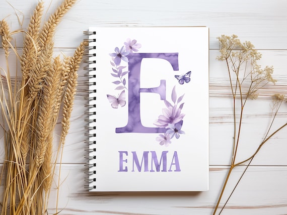 Flower and Butterfly Notebook - Spiral Journal for Girl - Monogrammed Journal - Ruled Line Monogram notebook - Girls First Journal
