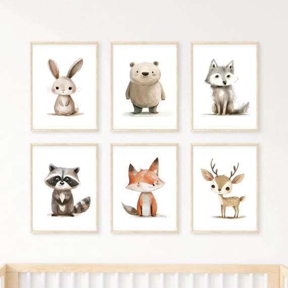 Woodland Animal Prints, Boy Nursery Printable Wall Art, Forest Animal Nursery Decor, Watercolour Bear Deer Fox Prints, DIGITAL DOWNLOAD