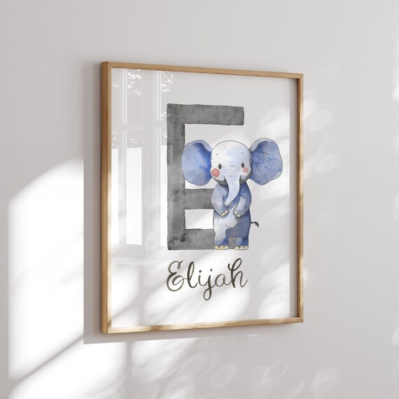 Personalized Elephant | Elephant With Name | Elephant Nursery Wall Art | Jungle Animal Prints | Elephant Kids Picture | Cute Elephant PNG