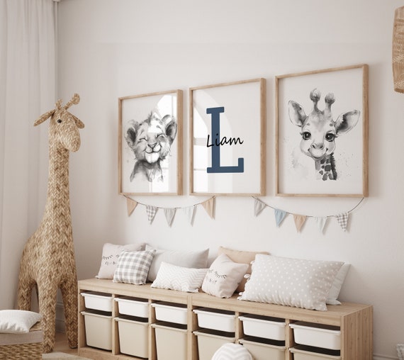 Safari Name Sign Jungle Animal Wall Art Safari Nursery Decor Boy Lion and Giraffe Jungle Animal Prints Downloadable Sign Safari Theme Gift