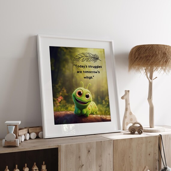 Growth Mindset Poster - Inspirational Quotes for Kids - Nursery Art with Educational - Growth Wall Art - Caterpillar Gift - Christmas Gift
