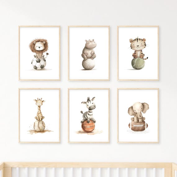 Sports nursery decor, Baby Animals Sport, Baby boy sports nursery, Safari nursery decor, football nursery, baseball nursery, golf nursery