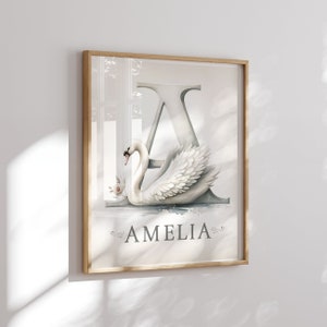 Nursery Room Swan with Personalized Name - Gifts for Birthday, Baby Shower, Babies, Toddlers, Children